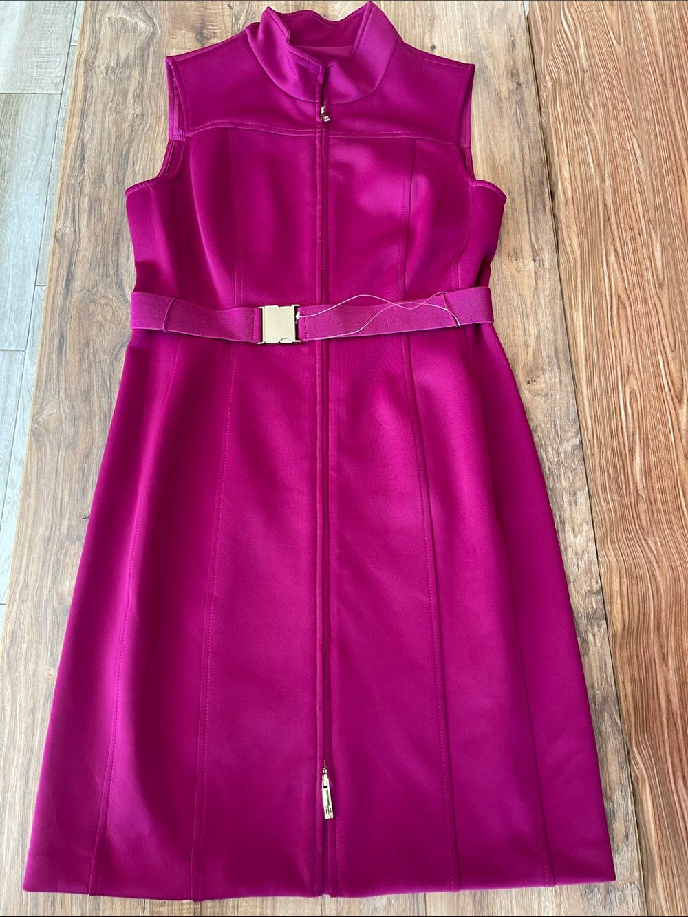 NWT Tommy Hilfiger scuba dress full front zip belt with buckle sleeveless Wine